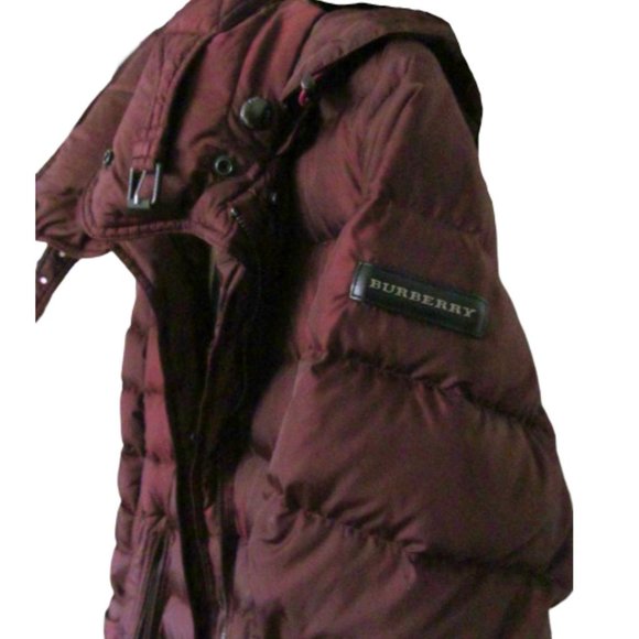 BURBERRY BRIT WINTERLEIGH BORDEAUX BURGUNDY DOWN PUFFER MID LENGTH COAT XS-S - Picture 4 of 11